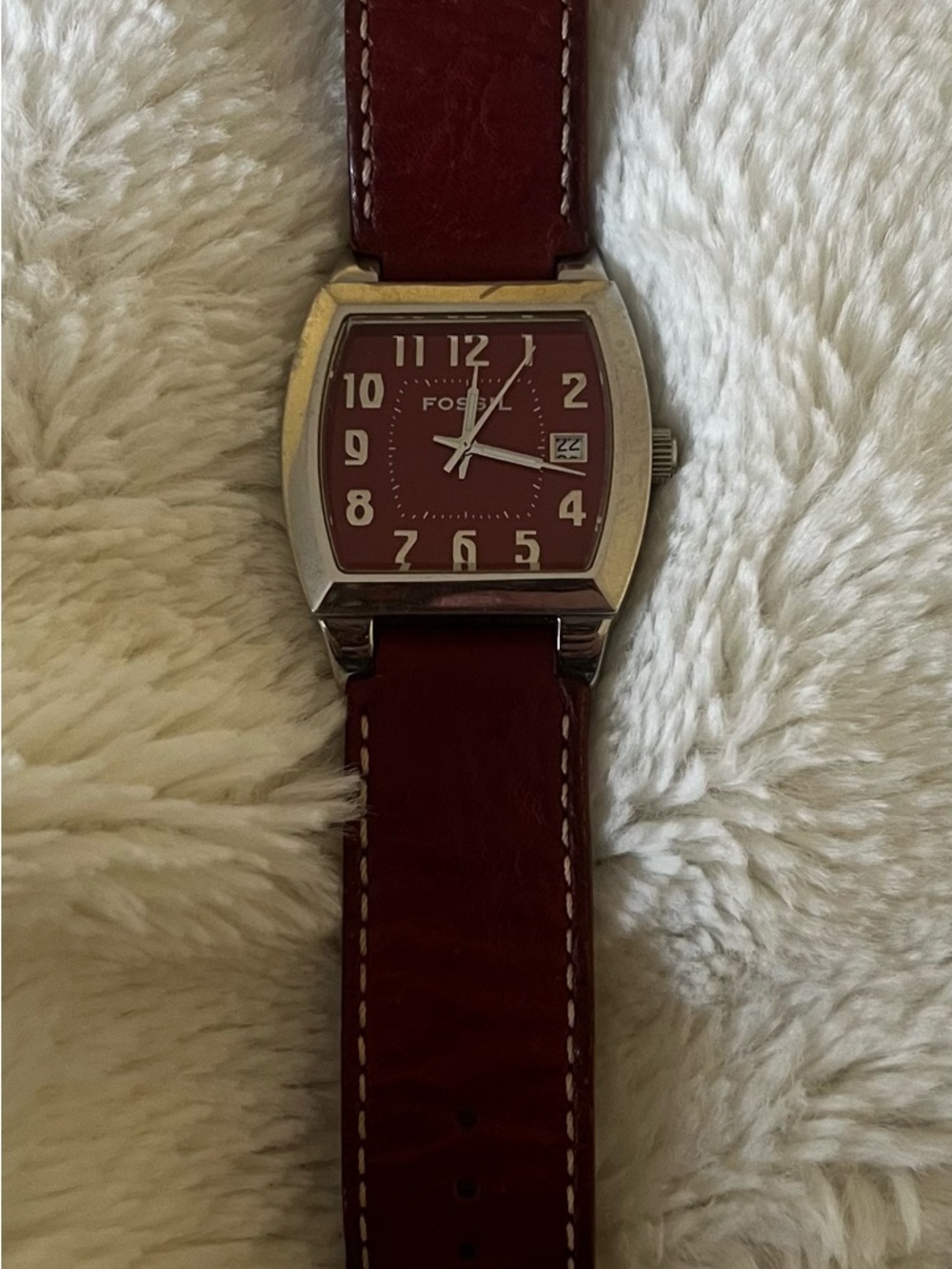 Fossil Woman's Red Dial Leather Strap Watch